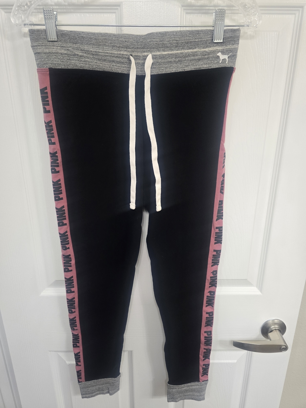 PINK Victoria's Secret Black Joggers with Pink Logo Side Stripes